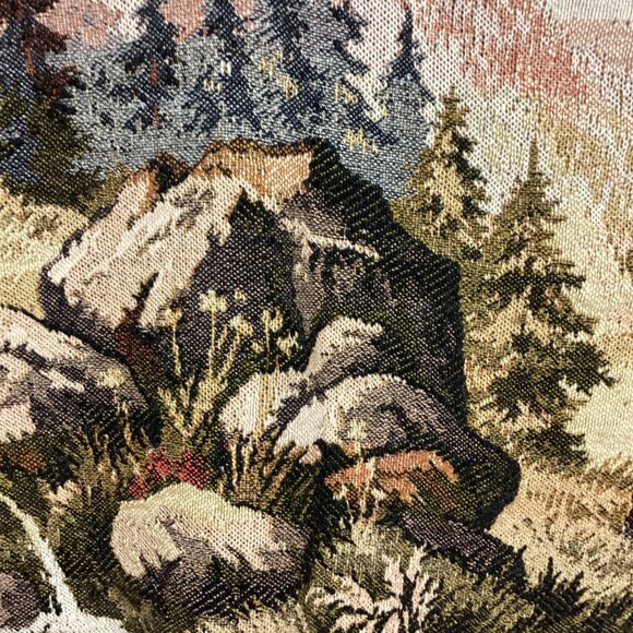 Vintage French Deer Eagle Mountains Tapestry - Picture 4 of 11